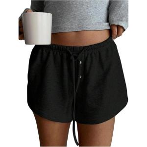 imageSOLY HUX Womens Drawstring Waist Shorts Button Elastic Low Rise Casual Summer ShortsPlain Black