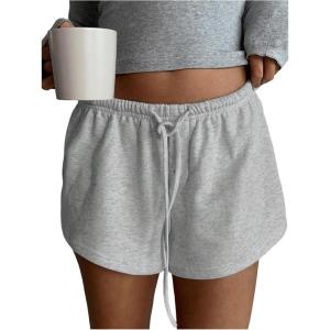 imageSOLY HUX Womens Drawstring Waist Shorts Button Elastic Low Rise Casual Summer ShortsPlain Grey