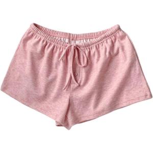 imageSOLY HUX Womens Drawstring Waist Shorts Button Elastic Low Rise Casual Summer ShortsPlain Pink