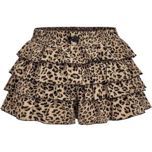 imageSOLY HUX Womens Plus Size Ruffle Bloomers Shorts Y2k Leopard Layered Lolita Pumpkin Bottoms Mini ShortsBrown Leopard