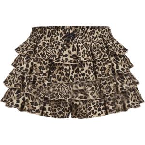 imageSOLY HUX Womens Plus Size Ruffle Bloomers Shorts Y2k Leopard Layered Lolita Pumpkin Bottoms Mini ShortsMulticoloured Leopard