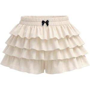 imageSOLY HUX Womens Plus Size Ruffle Bloomers Shorts Y2k Leopard Layered Lolita Pumpkin Bottoms Mini ShortsPlain Khaki