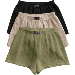 imageSOLY HUX Womens Summer Shorts 3 Packs Elastic Waist Wide Leg Casual Cotton Shorts SetsBlack Beige Army Green