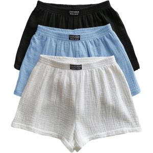 imageSOLY HUX Womens Summer Shorts 3 Packs Elastic Waist Wide Leg Casual Cotton Shorts SetsBlack Blue White