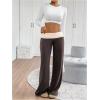 imageSOLY HUX Womens Sweatpants Color Block Low Rise Fold Over Waist Baggy Wide Leg PantsBrown and Beige
