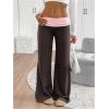 imageSOLY HUX Womens Sweatpants Color Block Low Rise Fold Over Waist Baggy Wide Leg PantsBrown and Pink