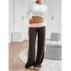 imageSOLY HUX Womens Sweatpants Color Block Low Rise Fold Over Waist Baggy Wide Leg PantsBrown and Pink