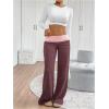imageSOLY HUX Womens Sweatpants Color Block Low Rise Fold Over Waist Baggy Wide Leg PantsBurgundy Colorblock