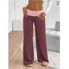imageSOLY HUX Womens Sweatpants Color Block Low Rise Fold Over Waist Baggy Wide Leg PantsBurgundy Colorblock