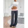 imageSOLY HUX Womens Sweatpants Color Block Low Rise Fold Over Waist Baggy Wide Leg PantsDark Grey and Pink