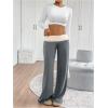 imageSOLY HUX Womens Sweatpants Color Block Low Rise Fold Over Waist Baggy Wide Leg PantsGrey and Beige