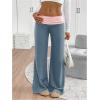 imageSOLY HUX Womens Sweatpants Color Block Low Rise Fold Over Waist Baggy Wide Leg PantsTeal Blue Colorblock