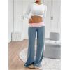 imageSOLY HUX Womens Sweatpants Color Block Low Rise Fold Over Waist Baggy Wide Leg PantsTeal Blue Colorblock