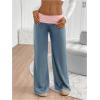imageSOLY HUX Womens Sweatpants Color Block Low Rise Fold Over Waist Baggy Wide Leg PantsTeal Blue Colorblock