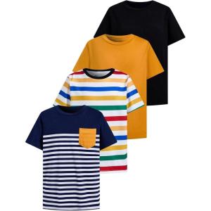 imageSOLY HUX Boys Striped T Shirts 4 Packs Short Sleeve Crew Neck Loose Fit Summer Tee TopsYellow Black Multi