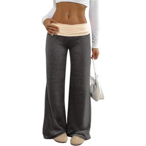 imageSOLY HUX Womens Sweatpants Color Block Low Rise Fold Over Waist Baggy Wide Leg PantsGrey Colorblock