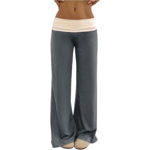 imageSOLY HUX Womens Sweatpants Color Block Low Rise Fold Over Waist Baggy Wide Leg PantsGrey and Beige