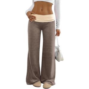imageSOLY HUX Womens Sweatpants Color Block Low Rise Fold Over Waist Baggy Wide Leg PantsMocha Brown Colorblock