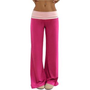 imageSOLY HUX Womens Sweatpants Color Block Low Rise Fold Over Waist Baggy Wide Leg PantsPlain Hotpink