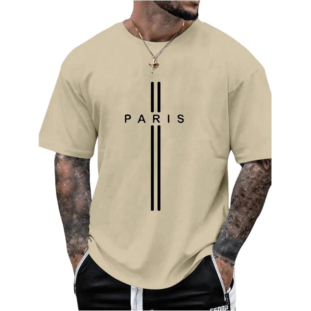 imageSOLY HUX Mens Summer Letter Graphic Short Sleeve Crew Neck T Shirt Drop Shoulder Casual Tee TopsKhaki Letter