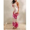 imageSOLY HUX Womens Floral Halter Maxi Dress Draped Cowl Neck Backless Bodycon Wedding Guest Party Mesh Cocktail Long DressesApricot Floral