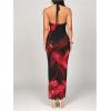 imageSOLY HUX Womens Floral Halter Maxi Dress Draped Cowl Neck Backless Bodycon Wedding Guest Party Mesh Cocktail Long DressesBlack Floral