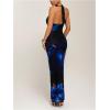 imageSOLY HUX Womens Floral Halter Maxi Dress Draped Cowl Neck Backless Bodycon Wedding Guest Party Mesh Cocktail Long DressesBlue Floral