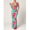 imageSOLY HUX Womens Floral Halter Maxi Dress Draped Cowl Neck Backless Bodycon Wedding Guest Party Mesh Cocktail Long DressesGreen Floral