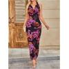 imageSOLY HUX Womens Floral Halter Maxi Dress Draped Cowl Neck Backless Bodycon Wedding Guest Party Mesh Cocktail Long DressesHotpink Flower