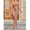 imageSOLY HUX Womens Floral Halter Maxi Dress Draped Cowl Neck Backless Bodycon Wedding Guest Party Mesh Cocktail Long DressesKhaki Floral