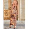 imageSOLY HUX Womens Floral Halter Maxi Dress Draped Cowl Neck Backless Bodycon Wedding Guest Party Mesh Cocktail Long DressesKhaki Floral