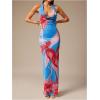 imageSOLY HUX Womens Floral Halter Maxi Dress Draped Cowl Neck Backless Bodycon Wedding Guest Party Mesh Cocktail Long DressesMint Blue Floral