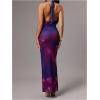 imageSOLY HUX Womens Floral Halter Maxi Dress Draped Cowl Neck Backless Bodycon Wedding Guest Party Mesh Cocktail Long DressesPurple Floral