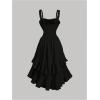 imageSOLY HUX Womens Layered Ruffle Hem Dress Sleeveless Ruched Asymmetrical Long Party DressesPlain Black