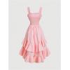imageSOLY HUX Womens Layered Ruffle Hem Dress Sleeveless Ruched Asymmetrical Long Party DressesPlain Light Pink