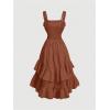 imageSOLY HUX Womens Layered Ruffle Hem Dress Sleeveless Ruched Asymmetrical Long Party DressesPlain Mocha Brown