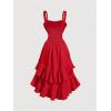 imageSOLY HUX Womens Layered Ruffle Hem Dress Sleeveless Ruched Asymmetrical Long Party DressesPlain Red