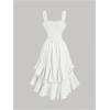 imageSOLY HUX Womens Layered Ruffle Hem Dress Sleeveless Ruched Asymmetrical Long Party DressesPlain White