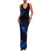 imageSOLY HUX Womens Floral Halter Maxi Dress Draped Cowl Neck Backless Bodycon Wedding Guest Party Mesh Cocktail Long DressesBlue Floral
