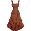 imageSOLY HUX Womens Layered Ruffle Hem Dress Sleeveless Ruched Asymmetrical Long Party DressesPlain Mocha Brown