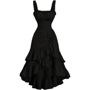 imageSOLY HUX Womens Layered Ruffle Hem Dress Sleeveless Ruched Asymmetrical Long Party DressesPlain Black
