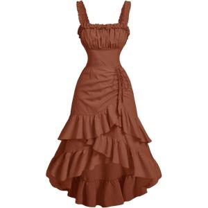 imageSOLY HUX Womens Layered Ruffle Hem Dress Sleeveless Ruched Asymmetrical Long Party DressesPlain Mocha Brown