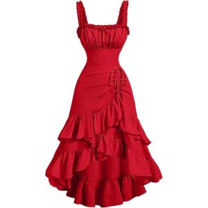 imageSOLY HUX Womens Layered Ruffle Hem Dress Sleeveless Ruched Asymmetrical Long Party DressesPlain Red