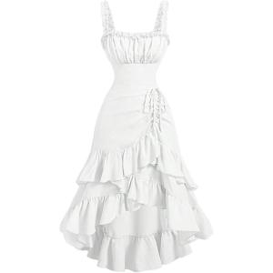 imageSOLY HUX Womens Layered Ruffle Hem Dress Sleeveless Ruched Asymmetrical Long Party DressesPlain White