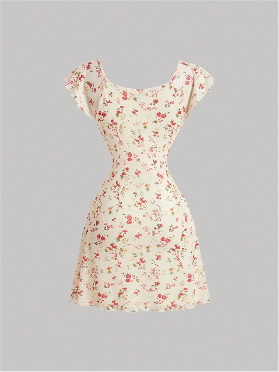 imageSOLY HUX Womens Vintage Floral Dress Summer Cap Sleeve Mini Dresses Going Out Beach Short DressApricot Floral