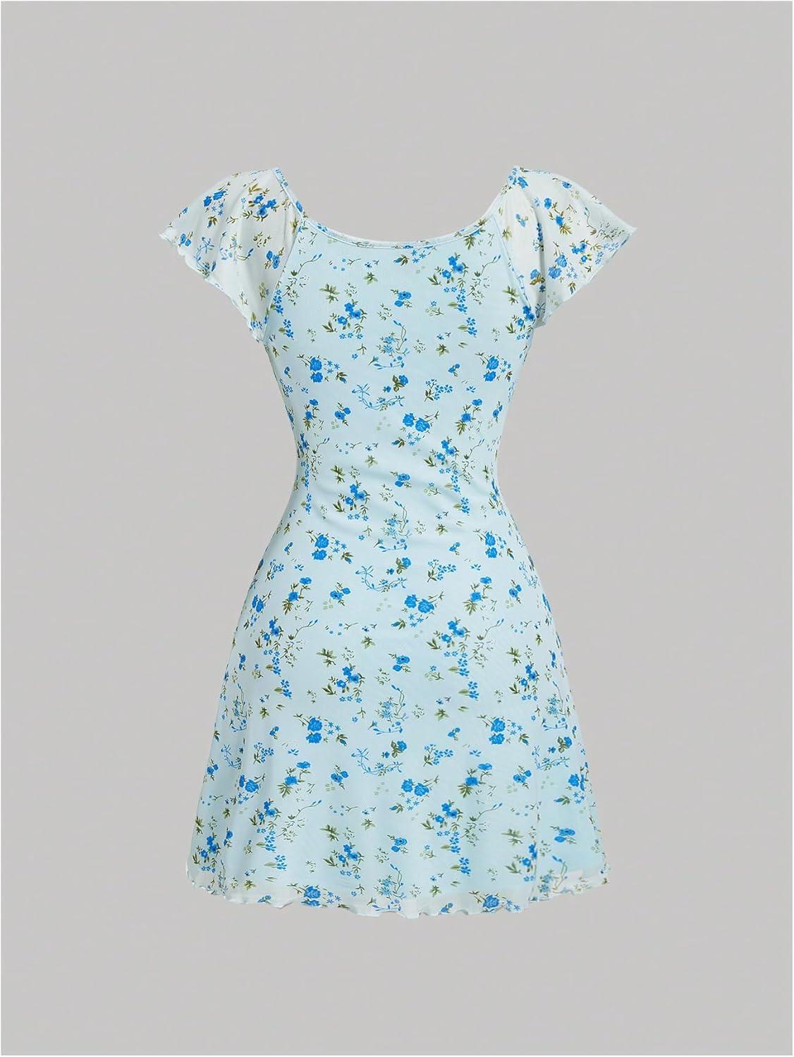 imageSOLY HUX Womens Vintage Floral Dress Summer Cap Sleeve Mini Dresses Going Out Beach Short DressBlue Floral