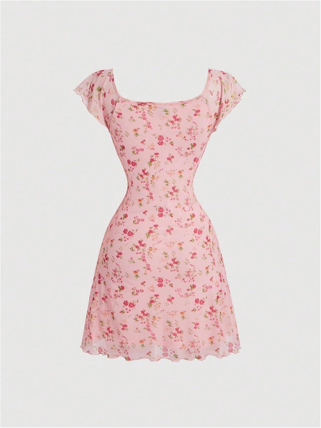 imageSOLY HUX Womens Vintage Floral Dress Summer Cap Sleeve Mini Dresses Going Out Beach Short DressPink Floral