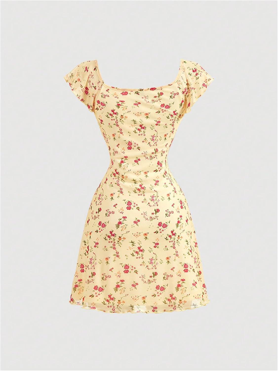 imageSOLY HUX Womens Vintage Floral Dress Summer Cap Sleeve Mini Dresses Going Out Beach Short DressYellow Floral