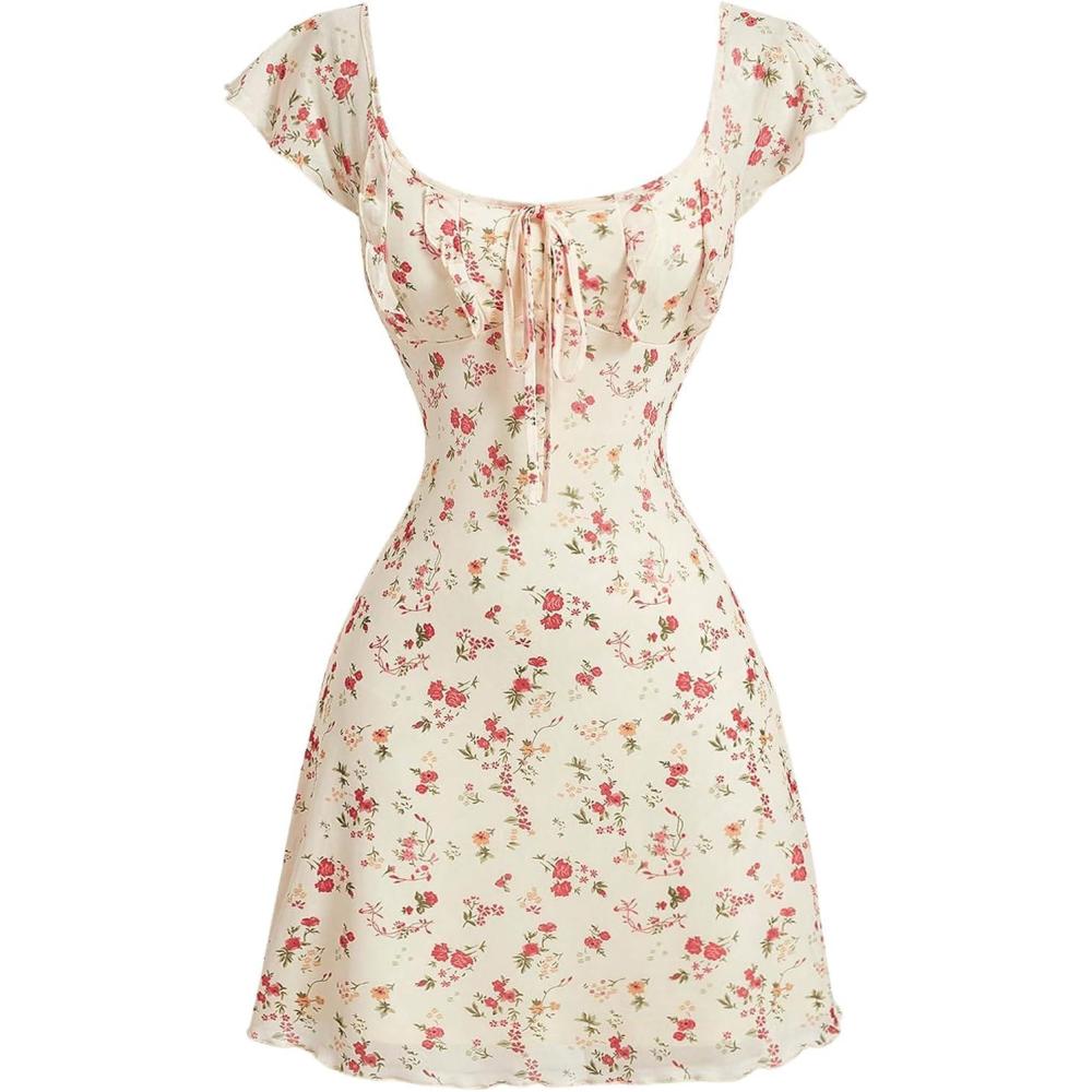 imageSOLY HUX Womens Vintage Floral Dress Summer Cap Sleeve Mini Dresses Going Out Beach Short DressApricot Floral