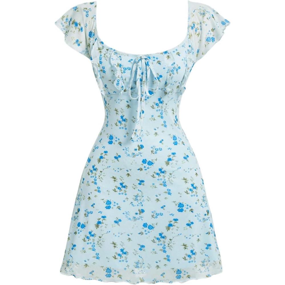imageSOLY HUX Womens Vintage Floral Dress Summer Cap Sleeve Mini Dresses Going Out Beach Short DressBlue Floral